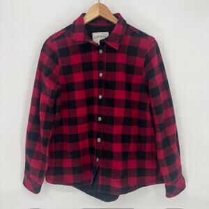 Orvis Buffalo Plaid Fleece Lined Shacket M Outdoor Hiking Workwear Red Black